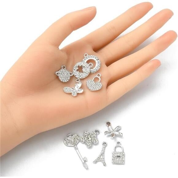 BRAND NEW 10PCS Jewelry Making Silver Rhinestones Charms Mixed - Picture 3 of 6